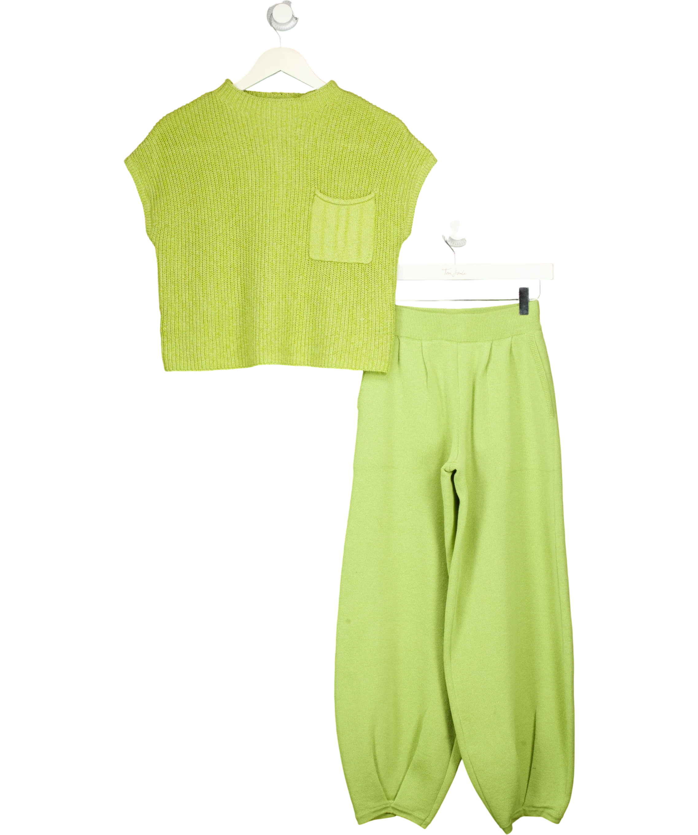 Free People Freya Short Sleeve Jumper & Trouser Lounge Set In Peridot Green UK XS — Front