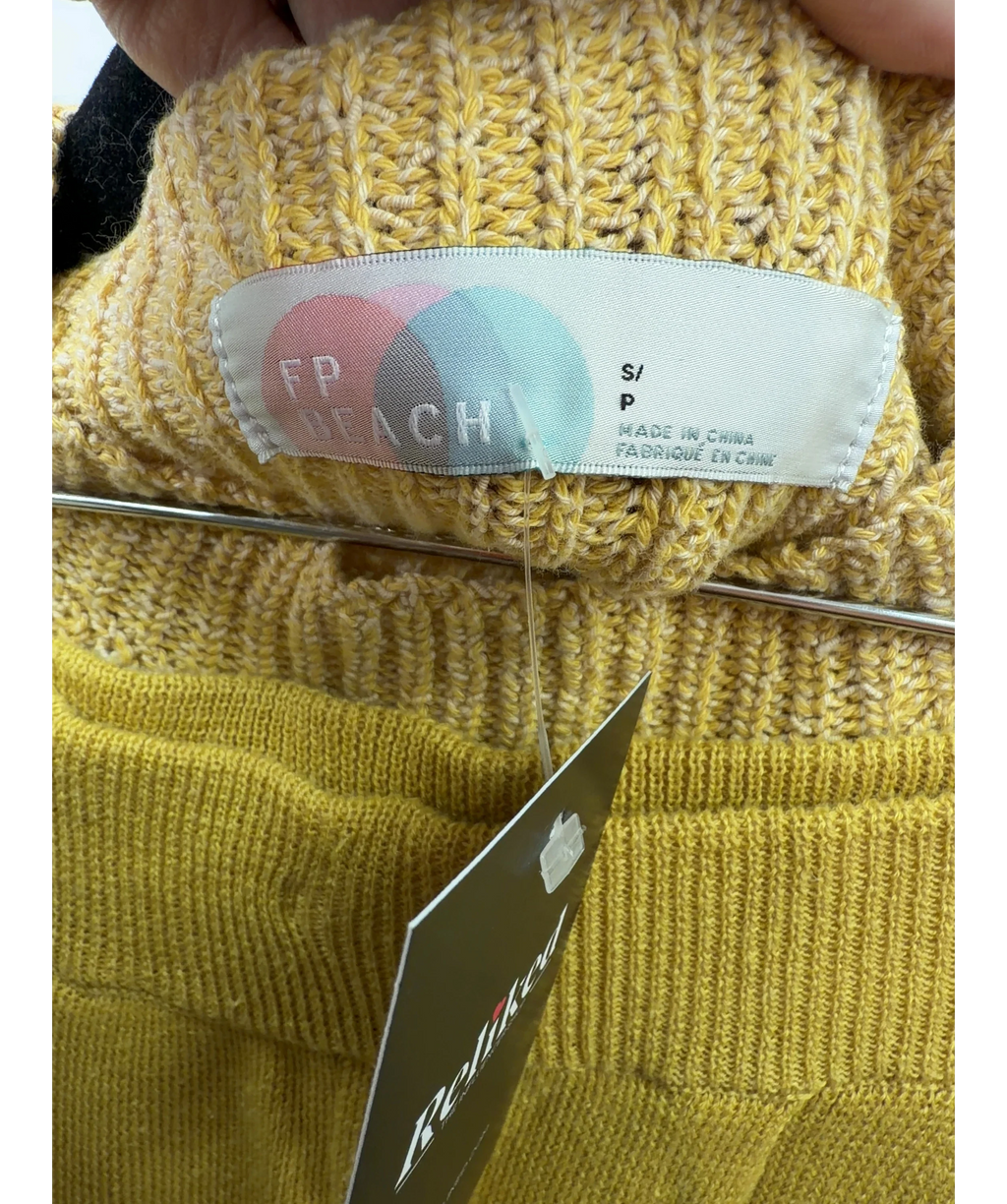 FP Beach Yellow Freya Sweater & Pants Lounge Set, size UK S — care label
