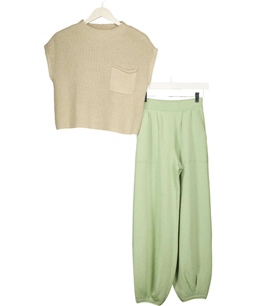 Free People  Freya Short Sleeve Jumper & Trouser Lounge Set In Light Sage green UK XS — Front