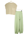 Free People  Freya Short Sleeve Jumper & Trouser Lounge Set In Light Sage green UK XS — Front
