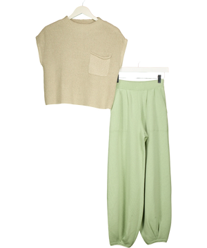 Free People  Freya Short Sleeve Jumper & Trouser Lounge Set In Light Sage green UK XS
