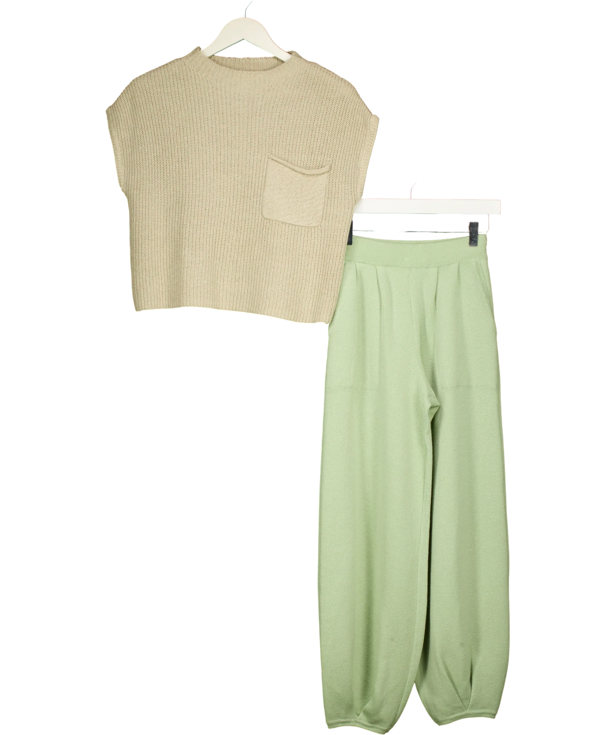 Free People  Freya Short Sleeve Jumper & Trouser Lounge Set In Light Sage green UK XS — Front