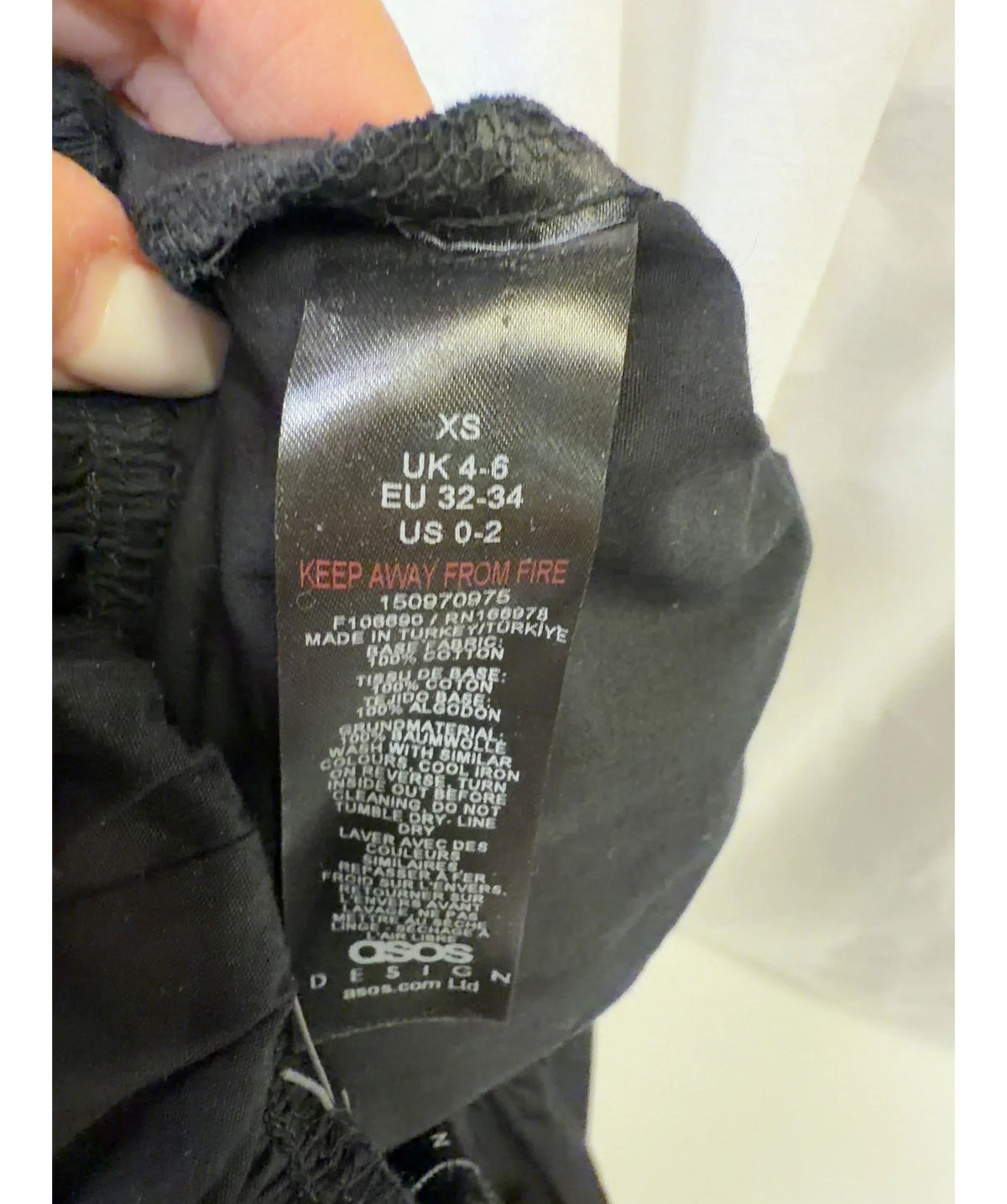 ASOS Black Colour, size UK XS — label