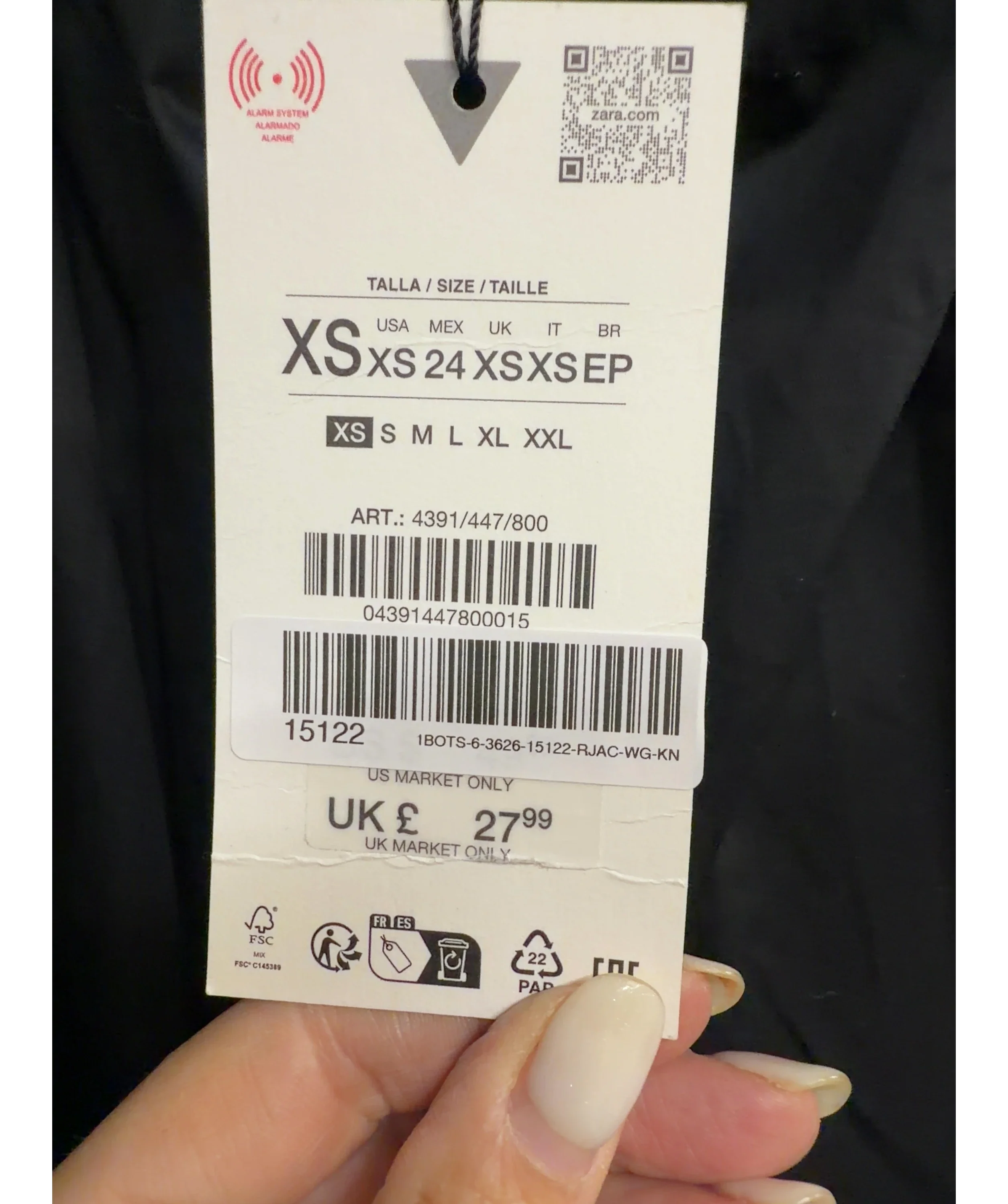 ZARA Black Colour, size UK XS — label