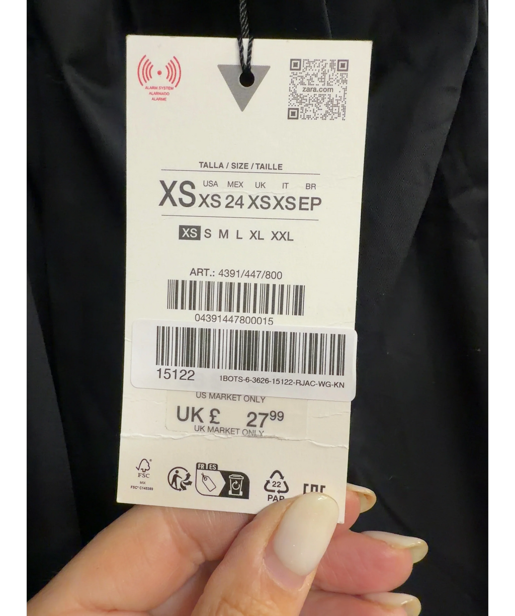 ZARA Black Colour, size UK XS — care label