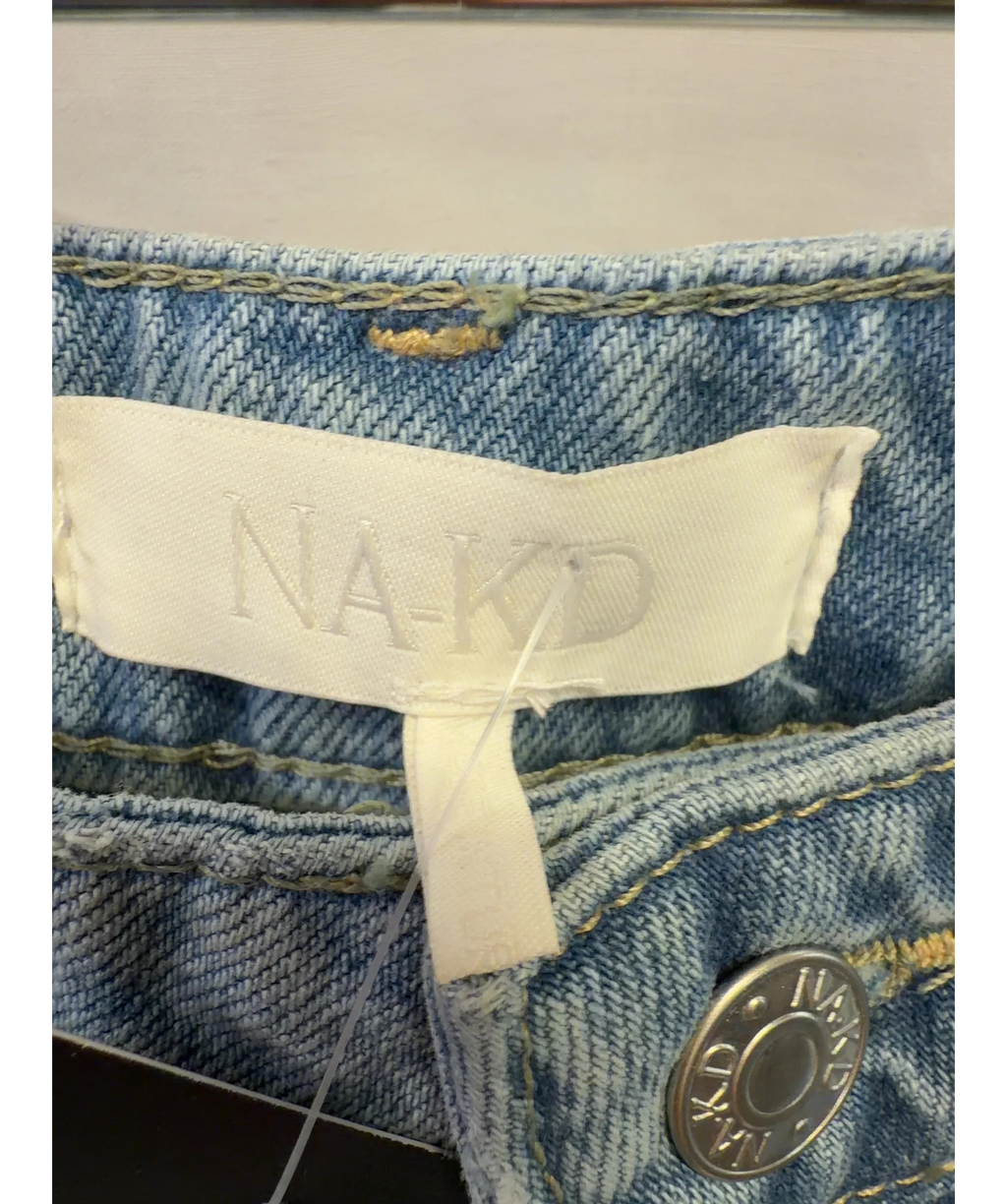 NA-KD Blue Wide High Waist Jeans, size UK 4 — detail