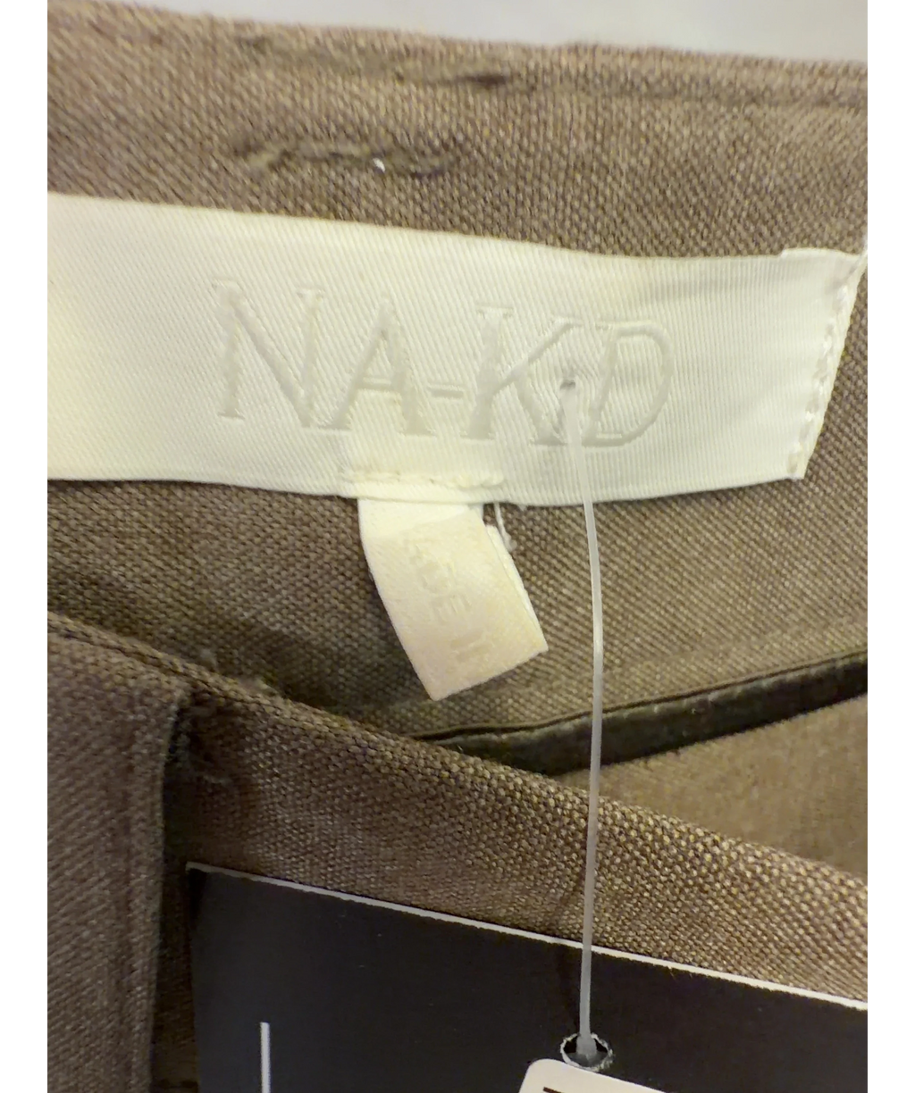 NA-KD Beige Wide Mid Waist Pants, size UK 4 — detail
