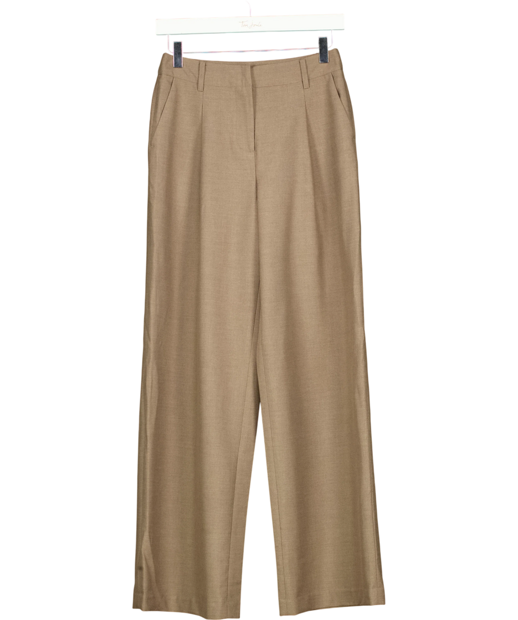 NA-KD Beige Wide Mid Waist Pants, size UK 4 — front