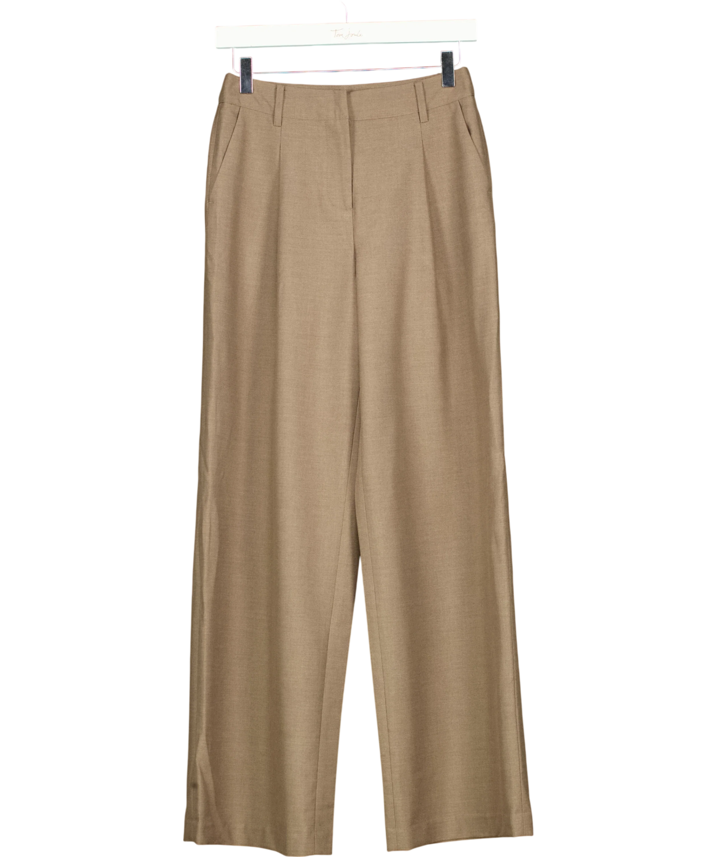 NA-KD Beige Wide Mid Waist Pants, size UK 4 — front