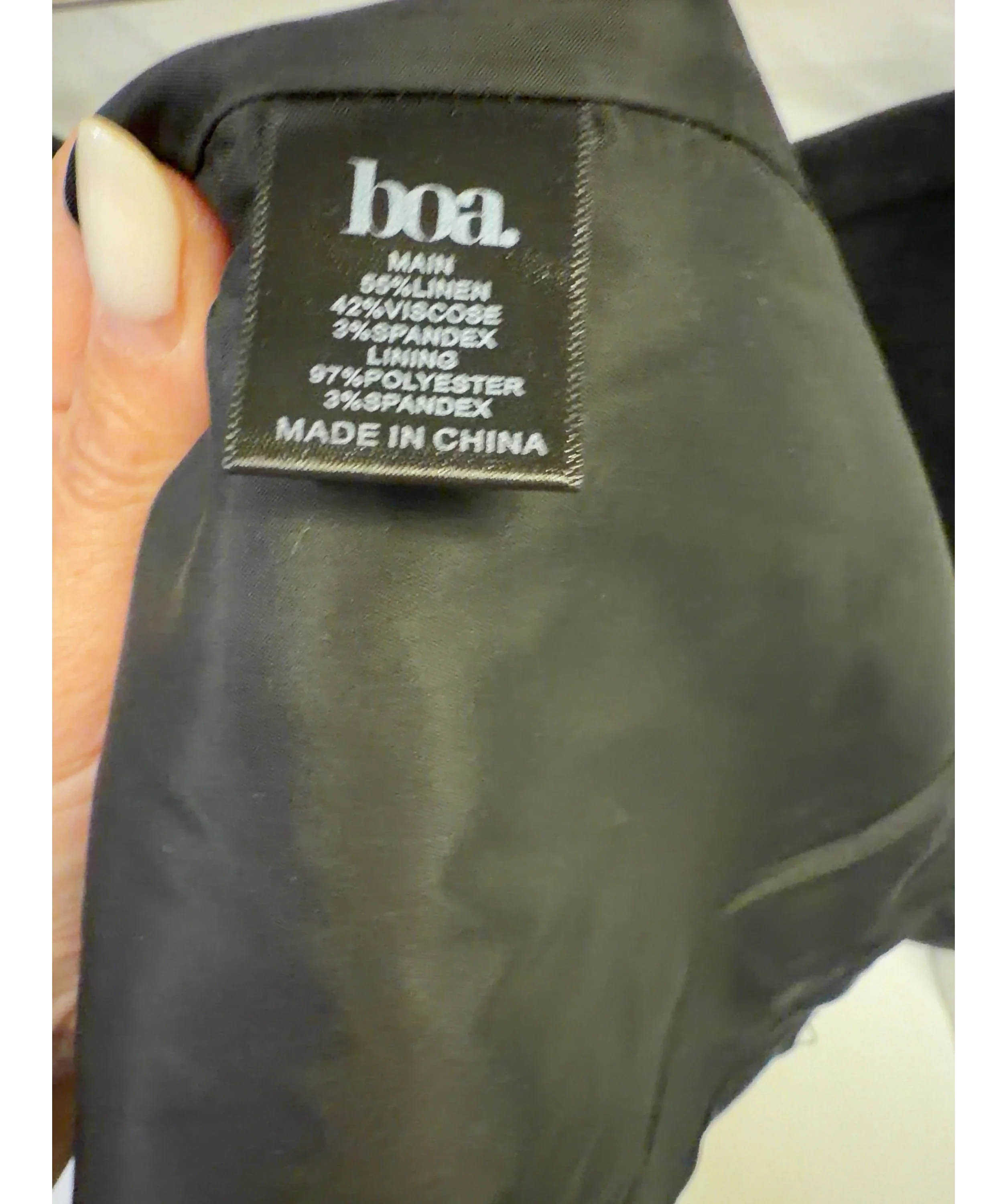 BOA Black Colour, size UK XS — label