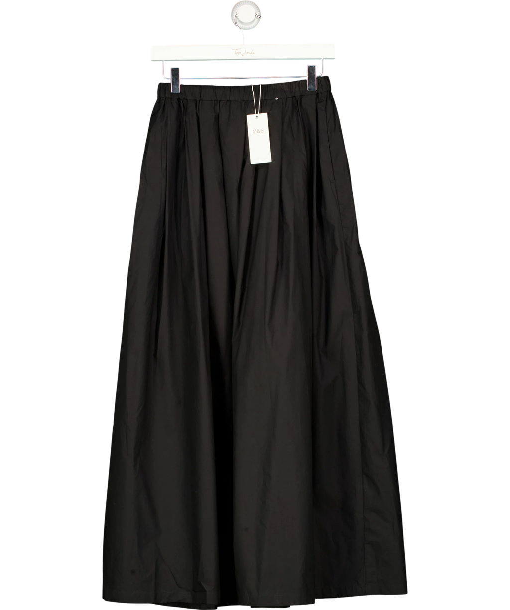 M&S Black Pure Cotton Pleated Maxi Skirt, size UK 8 — front