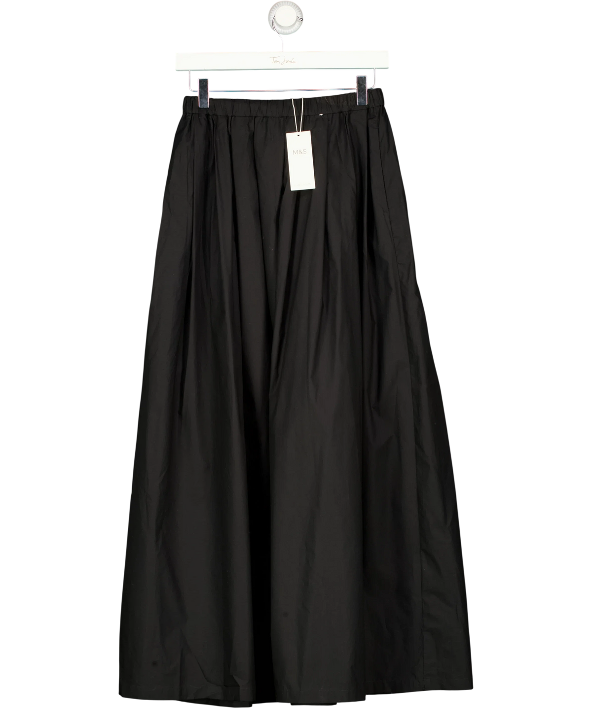 M&S Black Pure Cotton Pleated Maxi Skirt, size UK 8 — front