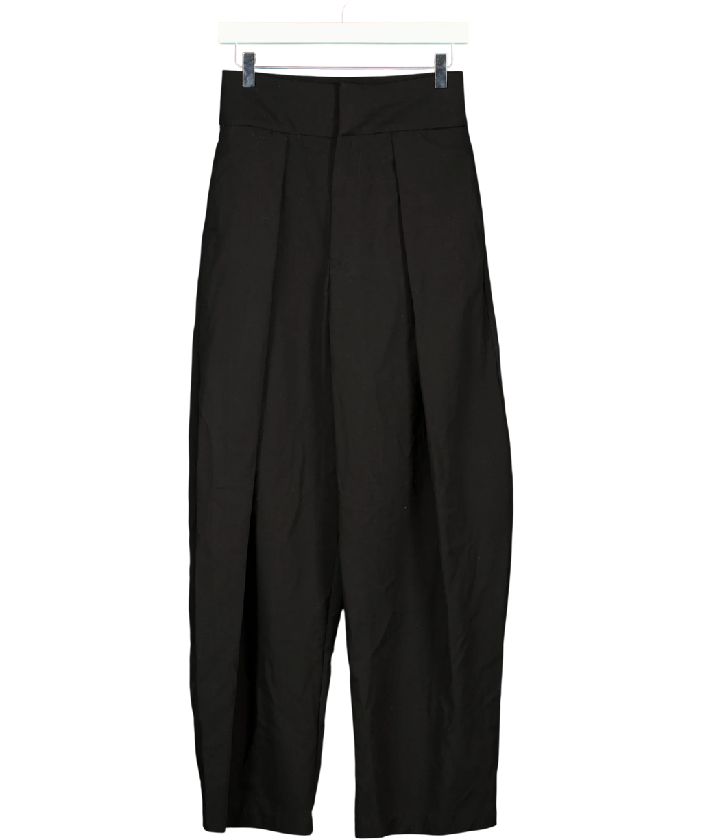 ZARA Black Pleated Balloon / Wide-Leg Trousers, size UK XS — front