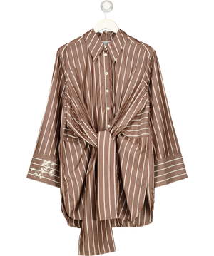 Gunia Brown And White Striped longline tie front Shirt UK S