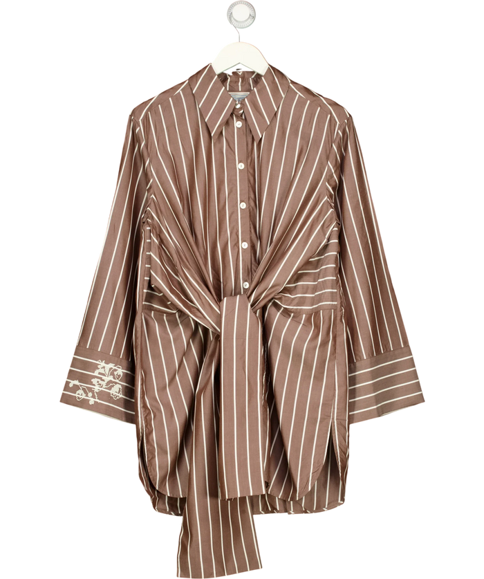 Gunia Brown And White Striped longline tie front Shirt UK S