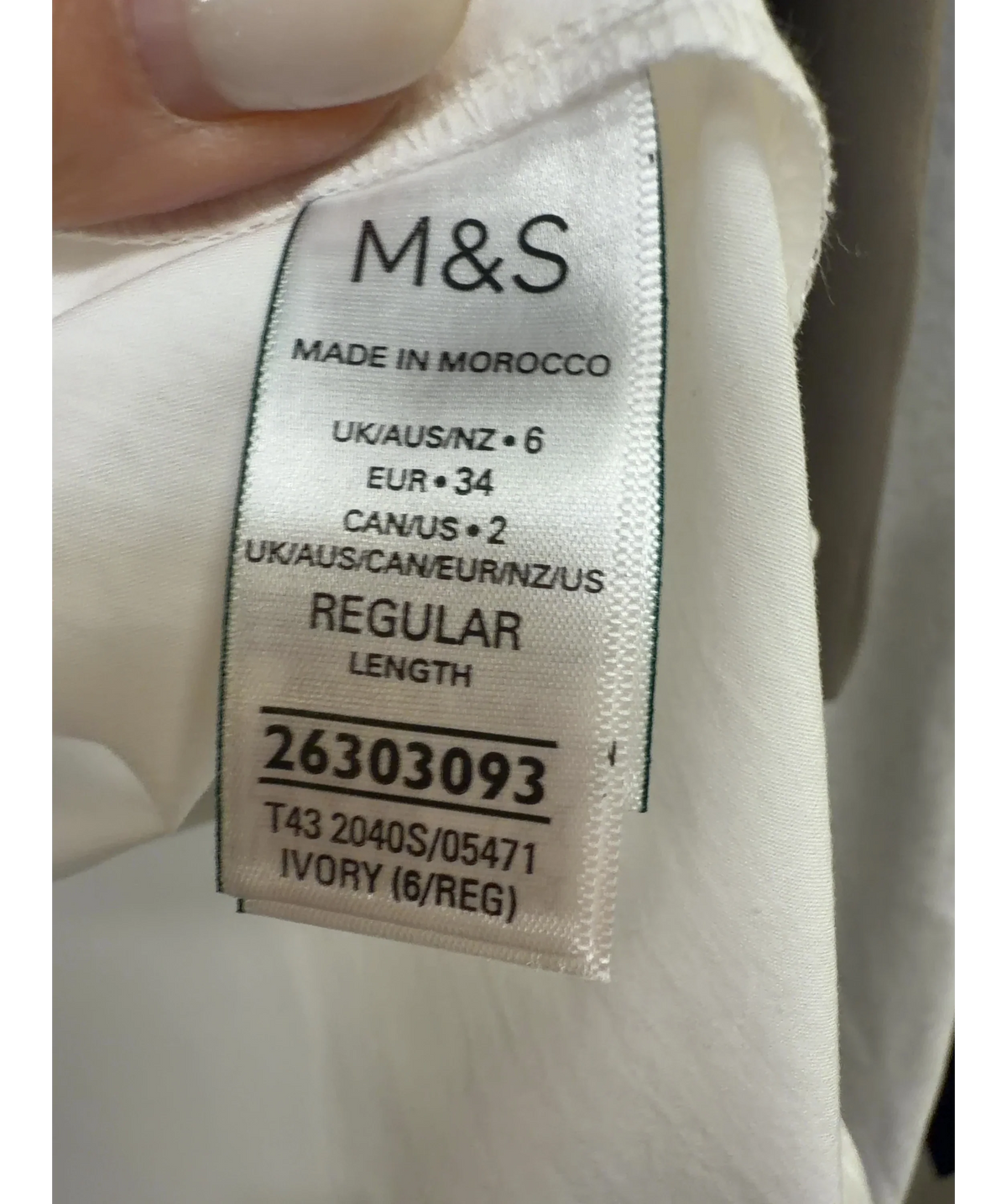 M&S White Colour, size UK 6 — label
