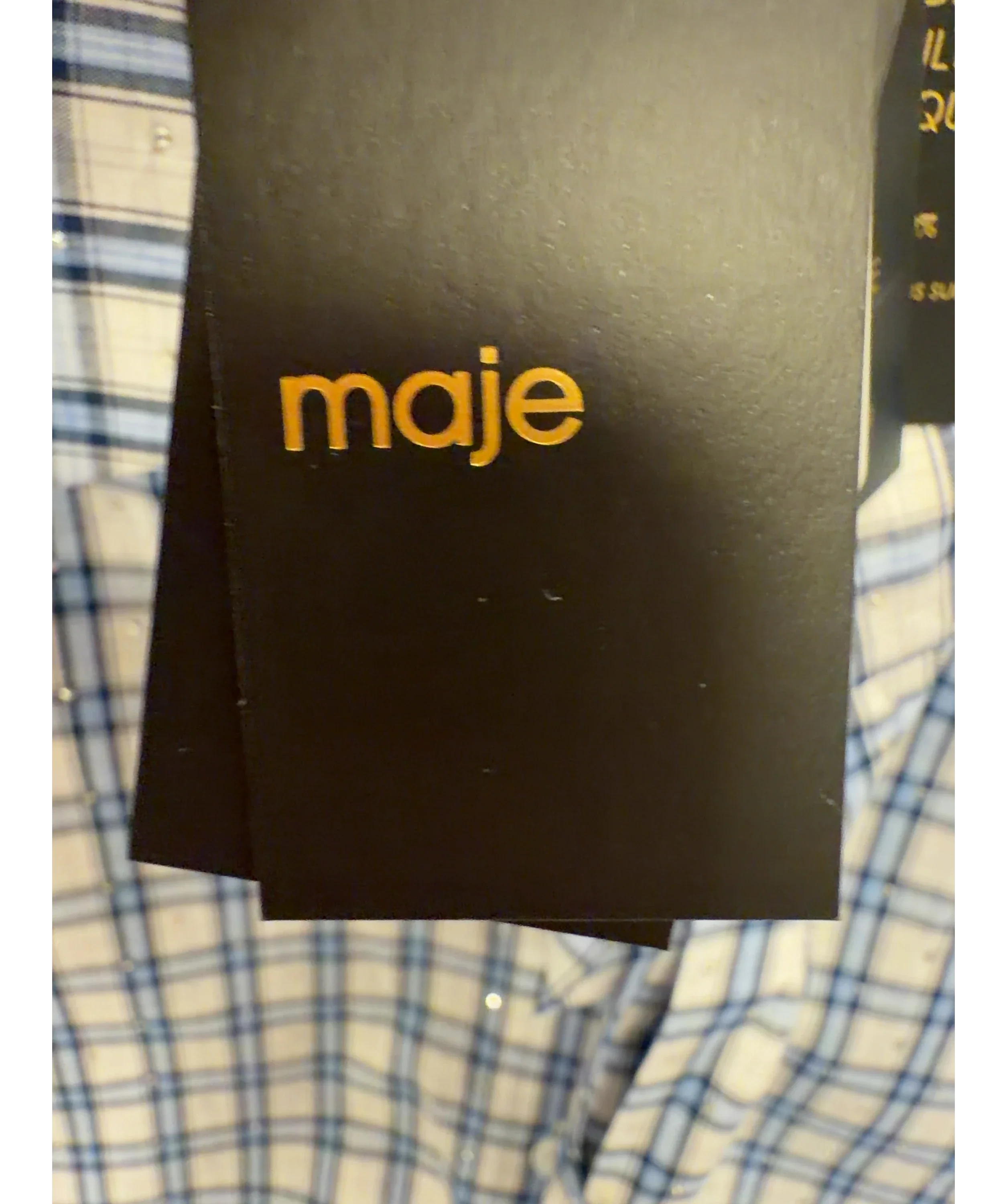 Maje Blue Rhinestone Shirt with Removable Tie, size UK 8 — detail