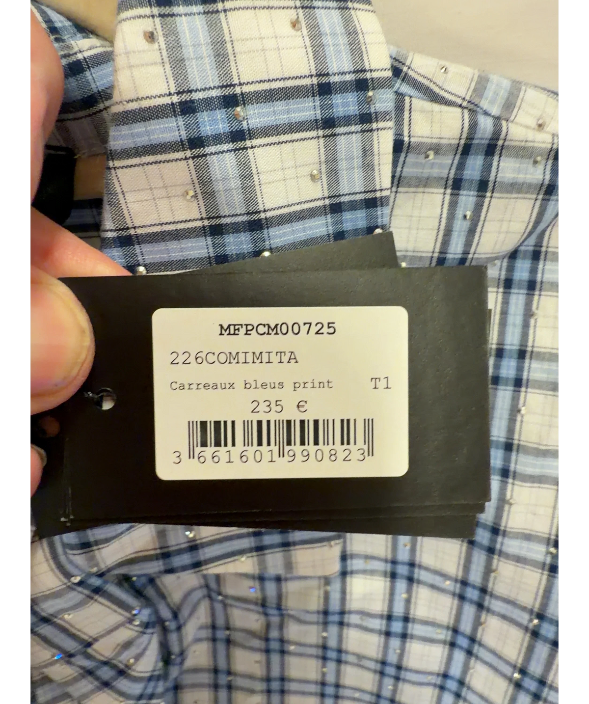 Maje Blue Rhinestone Shirt with Removable Tie, size UK 8 — label