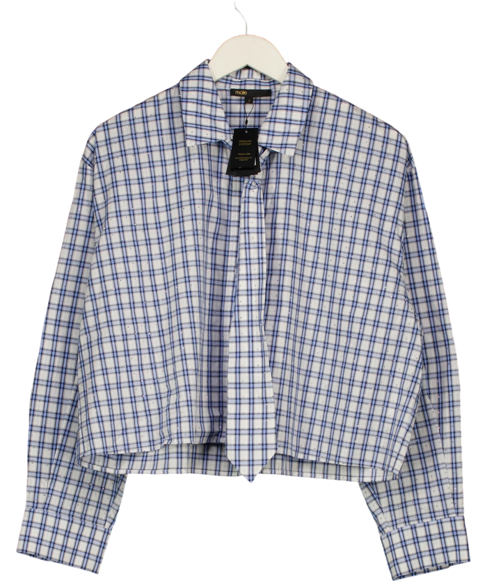 Maje Rhinestone Shirt with Removable Tie Blue UK 8