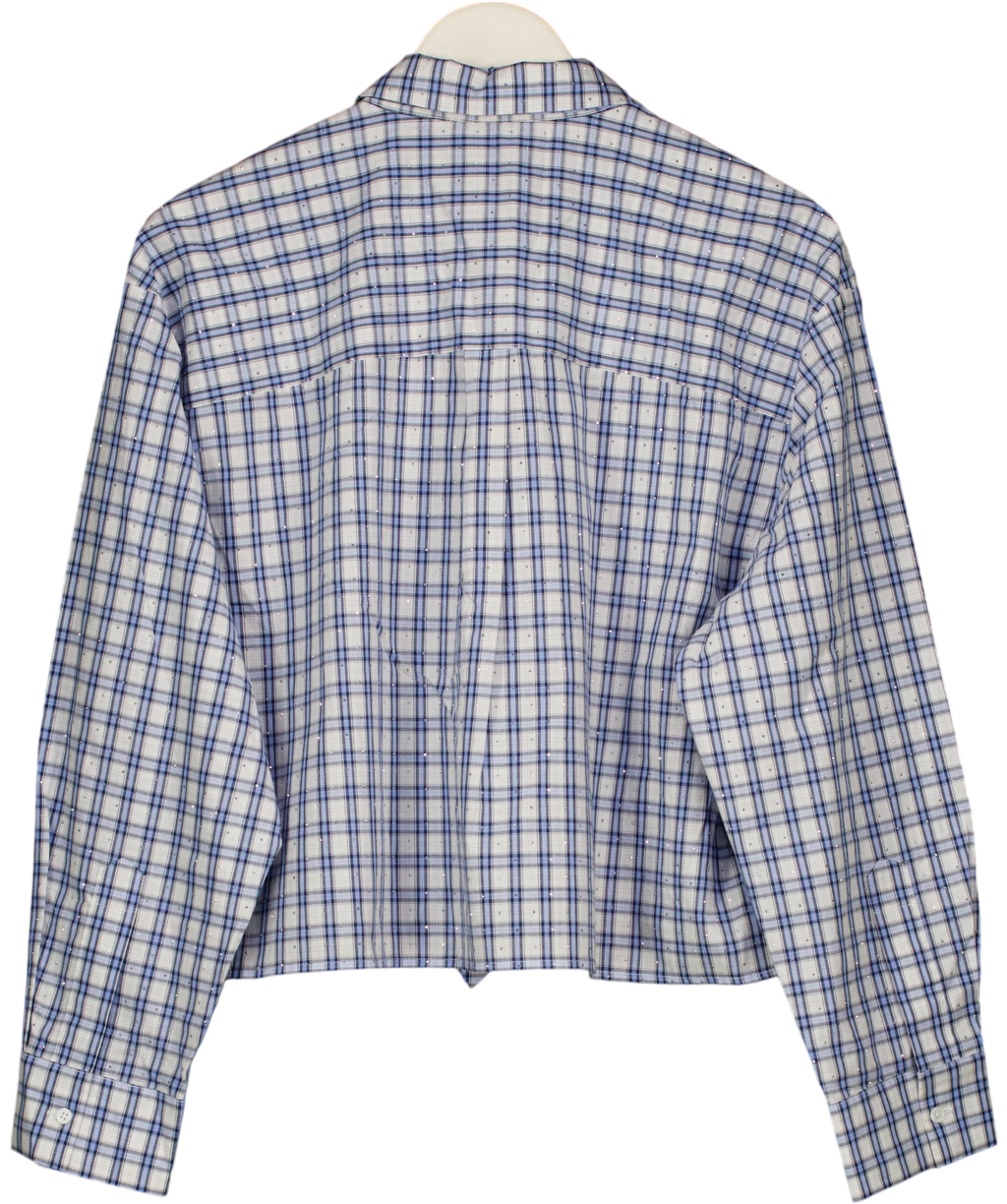 Maje Blue Rhinestone Shirt with Removable Tie, size UK 8 — back
