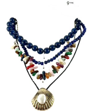 Lefties Blue And Metallic Shell Necklace UK M