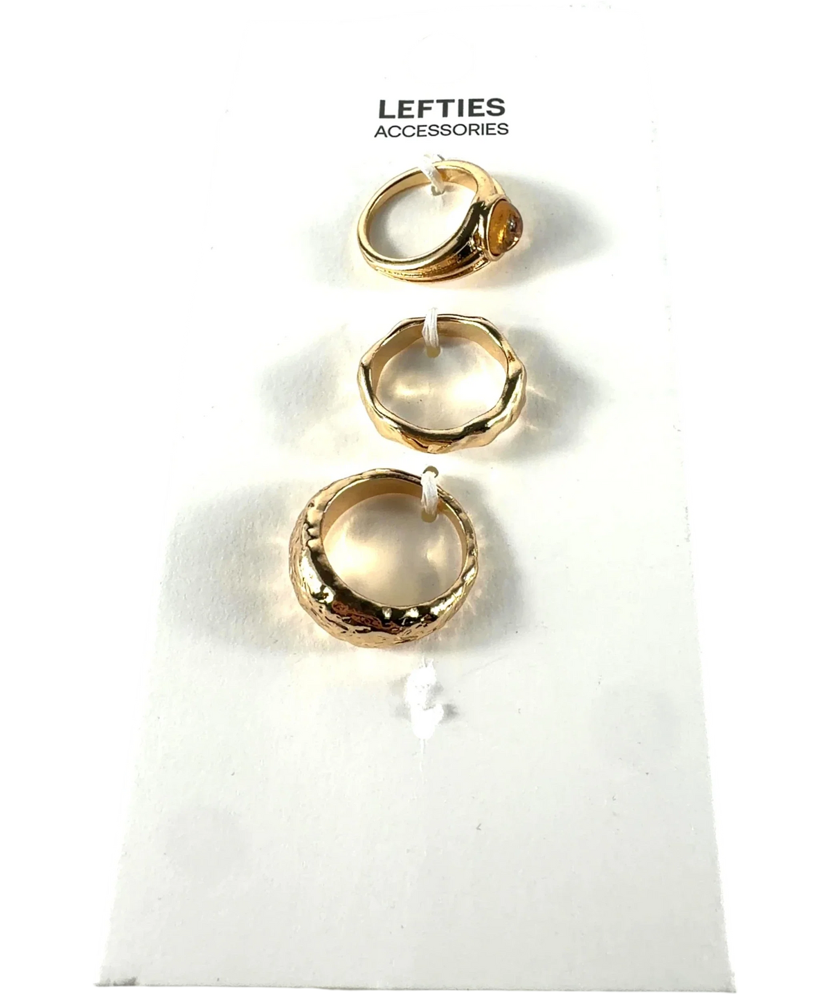 Lefties Metallic 3-piece Gold Ring Set UK M — Front