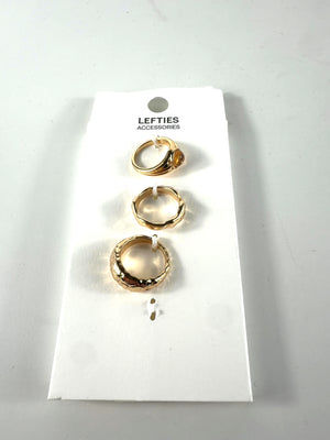 Lefties Metallic 3-piece Gold Ring Set UK M