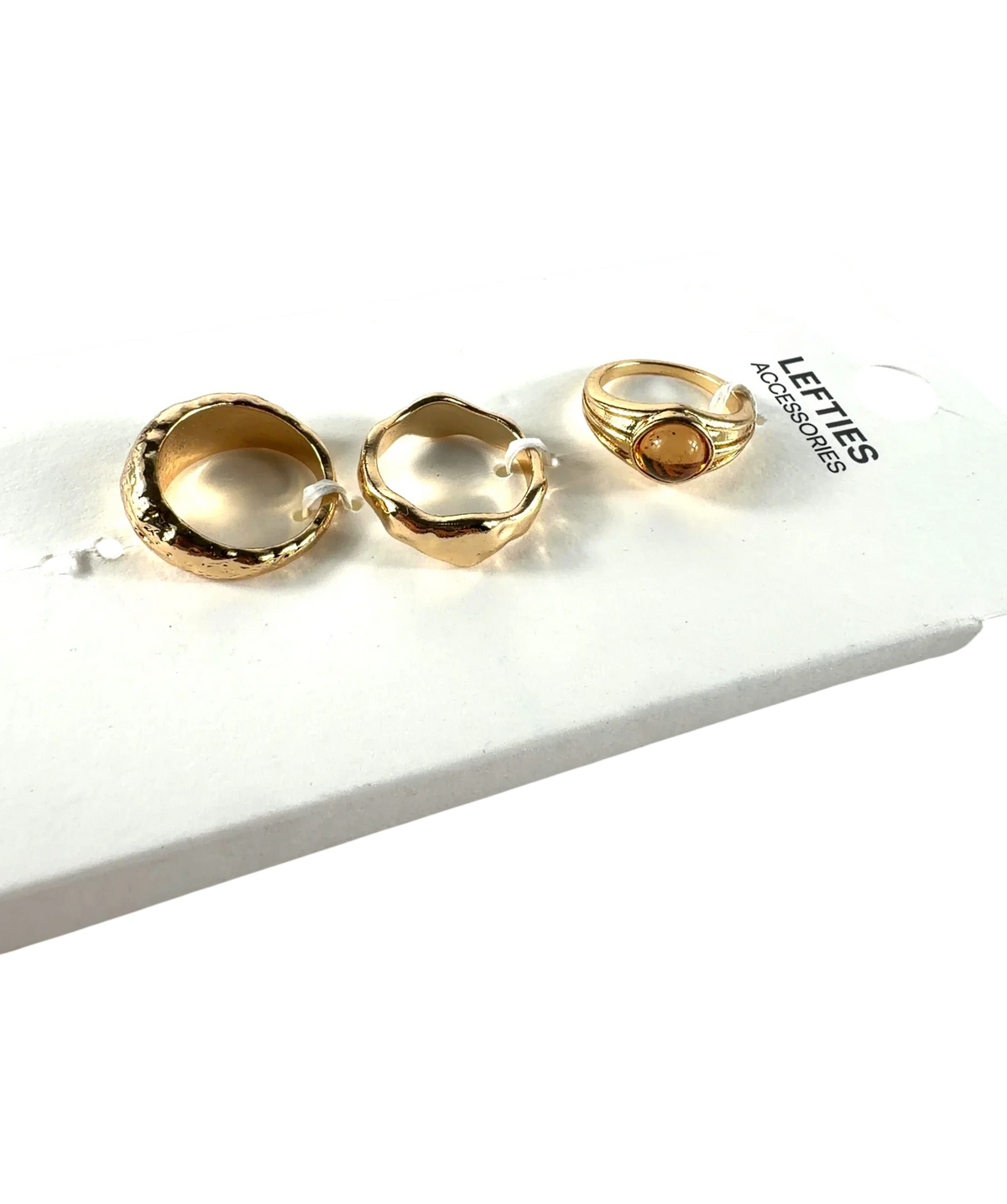 Lefties Metallic 3-PIECE GOLD RING SET, size UK M — back