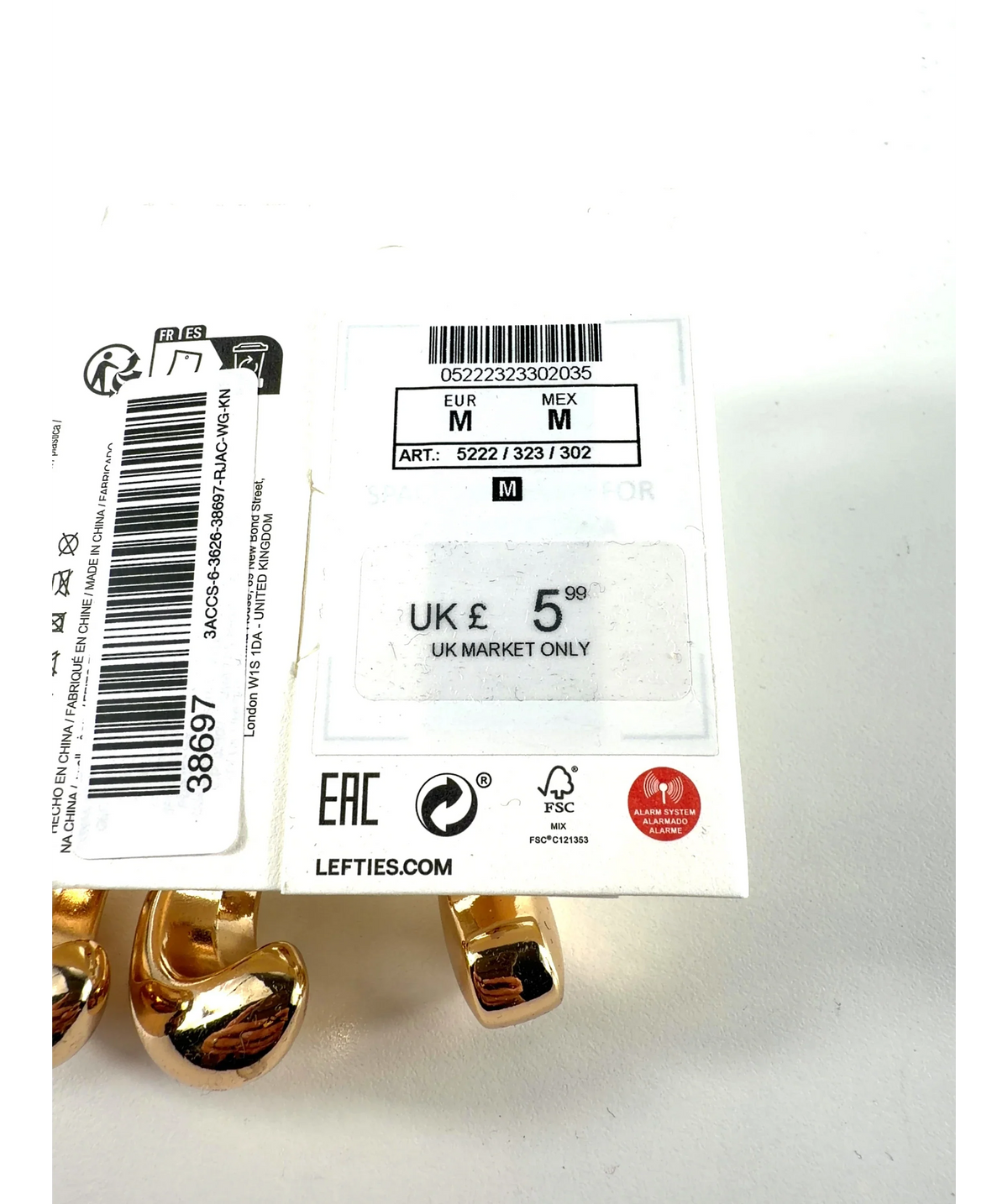 Lefties Metallic Gold Resin Hoop Earrings One Size — Materials