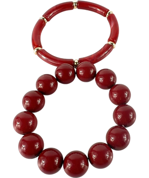 Red and Metallic Beaded Tube Bracelet Set