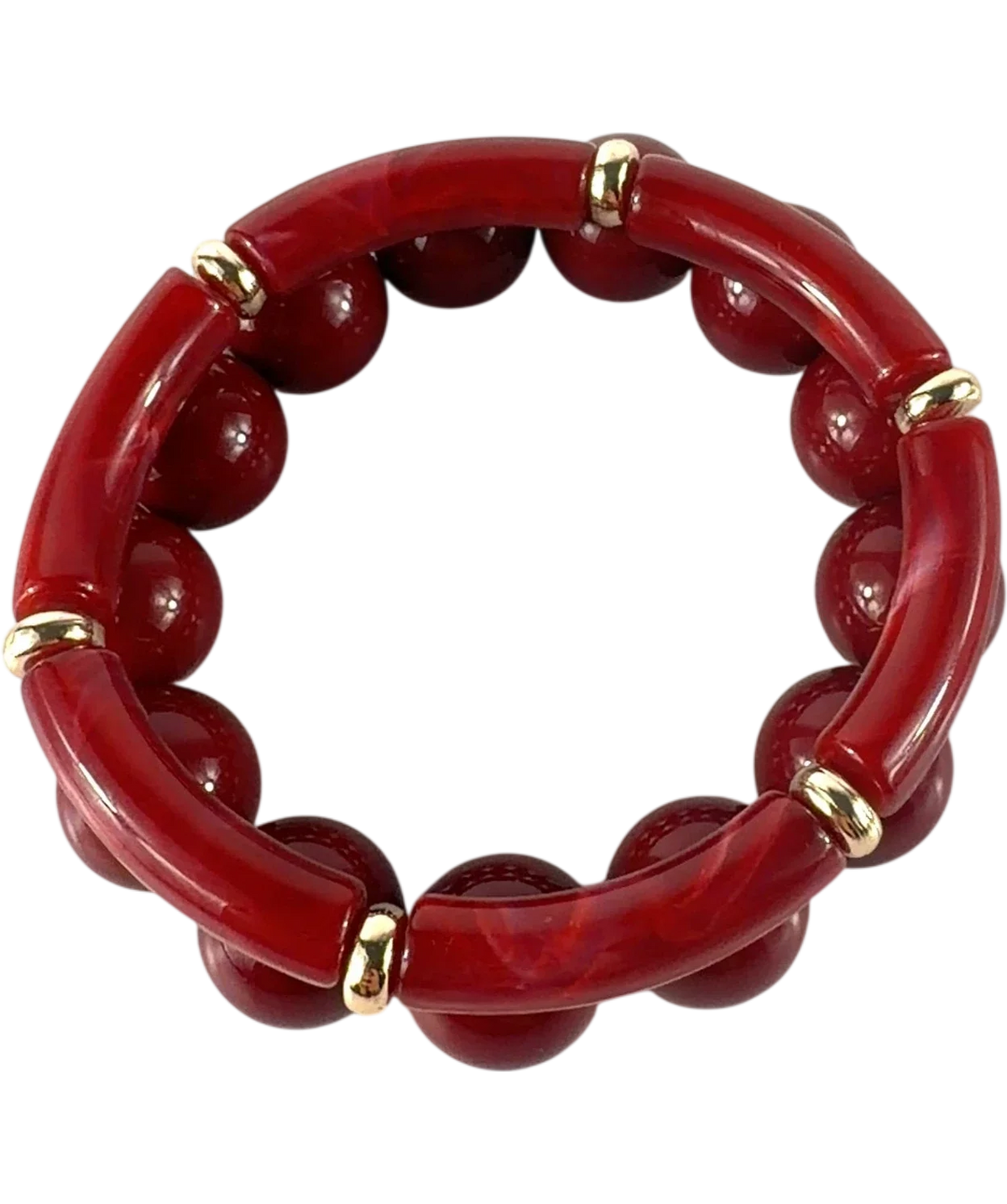 Red and Metallic Beaded Tube Bracelet Set — Back