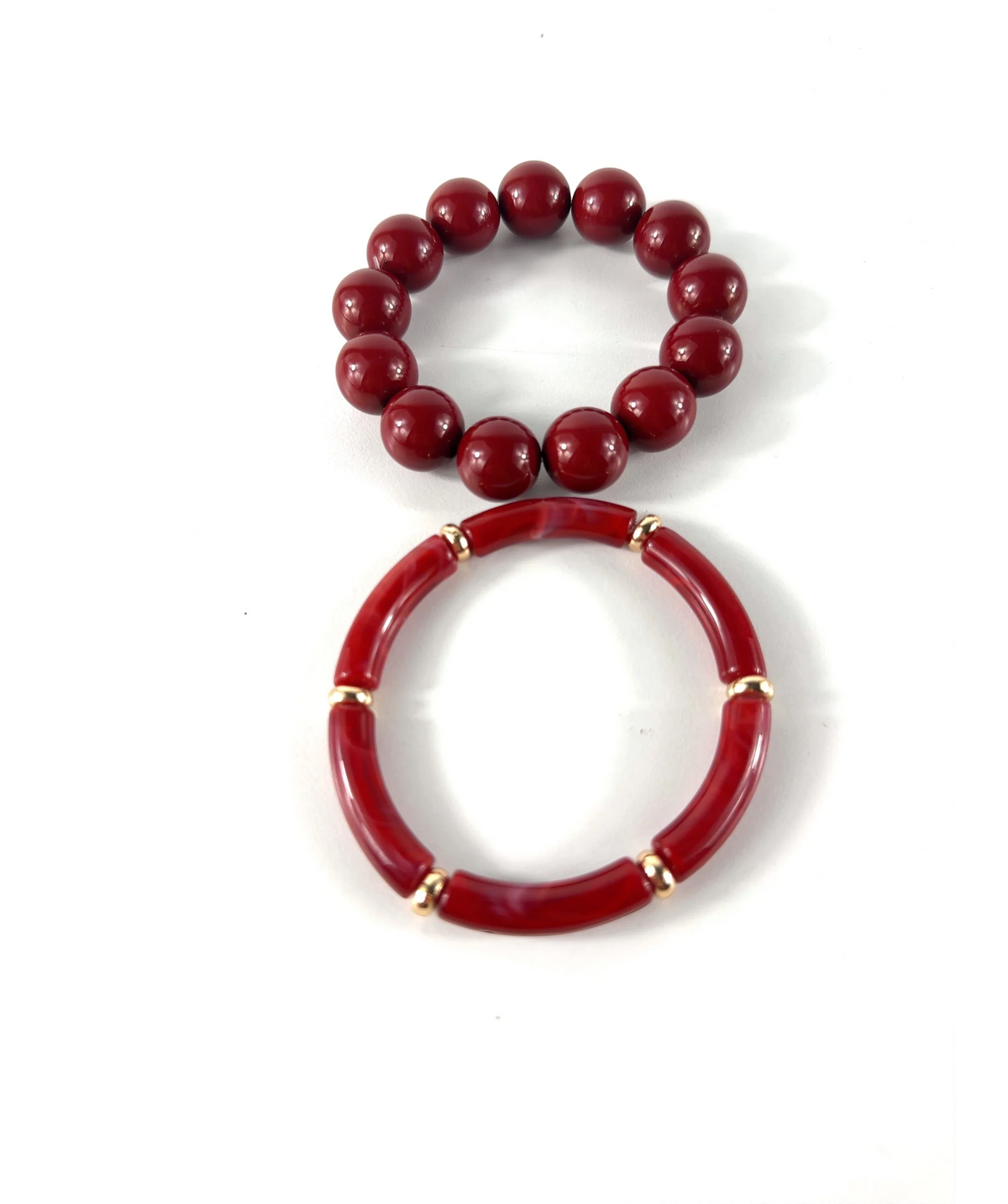 Red and Metallic Beaded Tube Bracelet Set — Brand