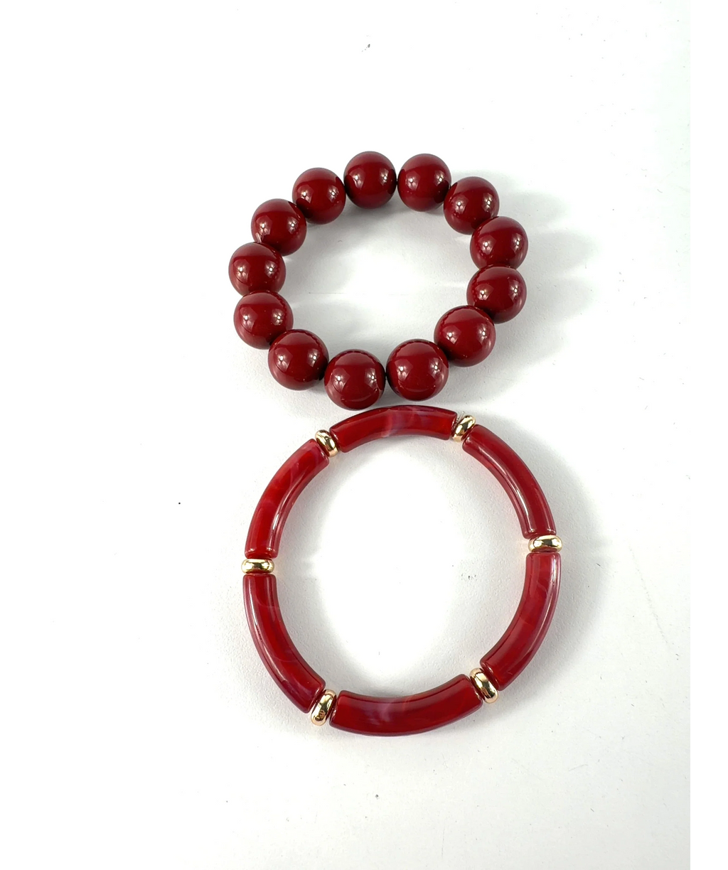 Red and Metallic Beaded Tube Bracelet Set — Materials