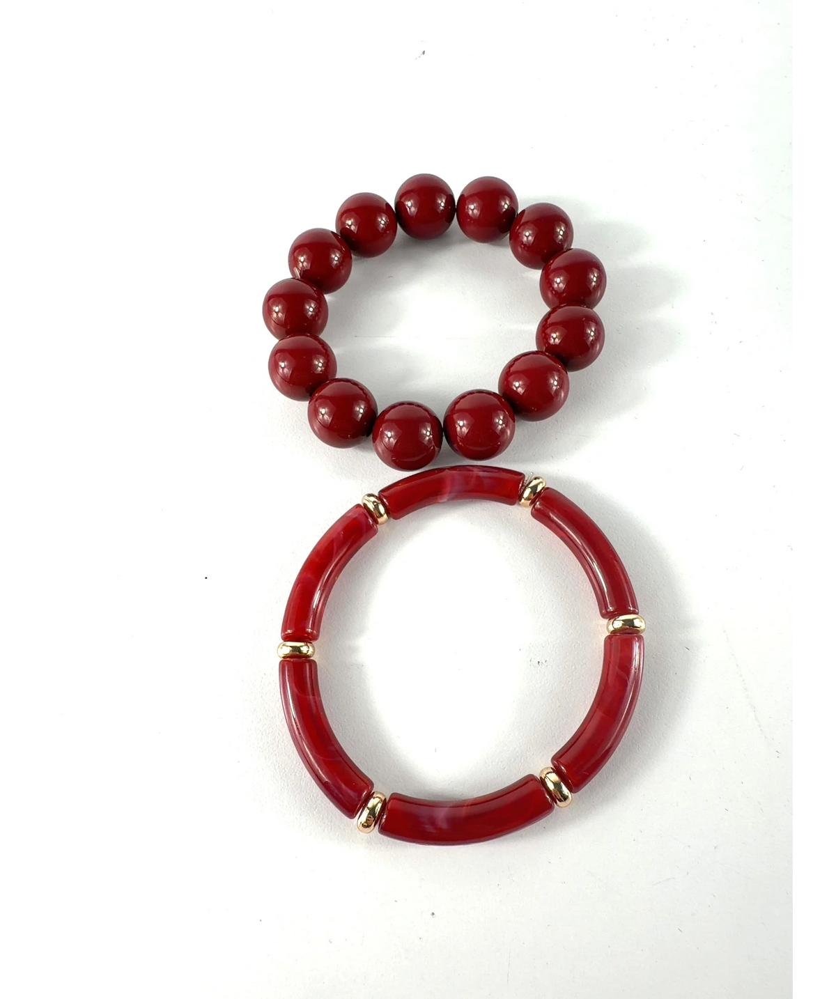 Red and Metallic Beaded Tube Bracelet Set — Materials