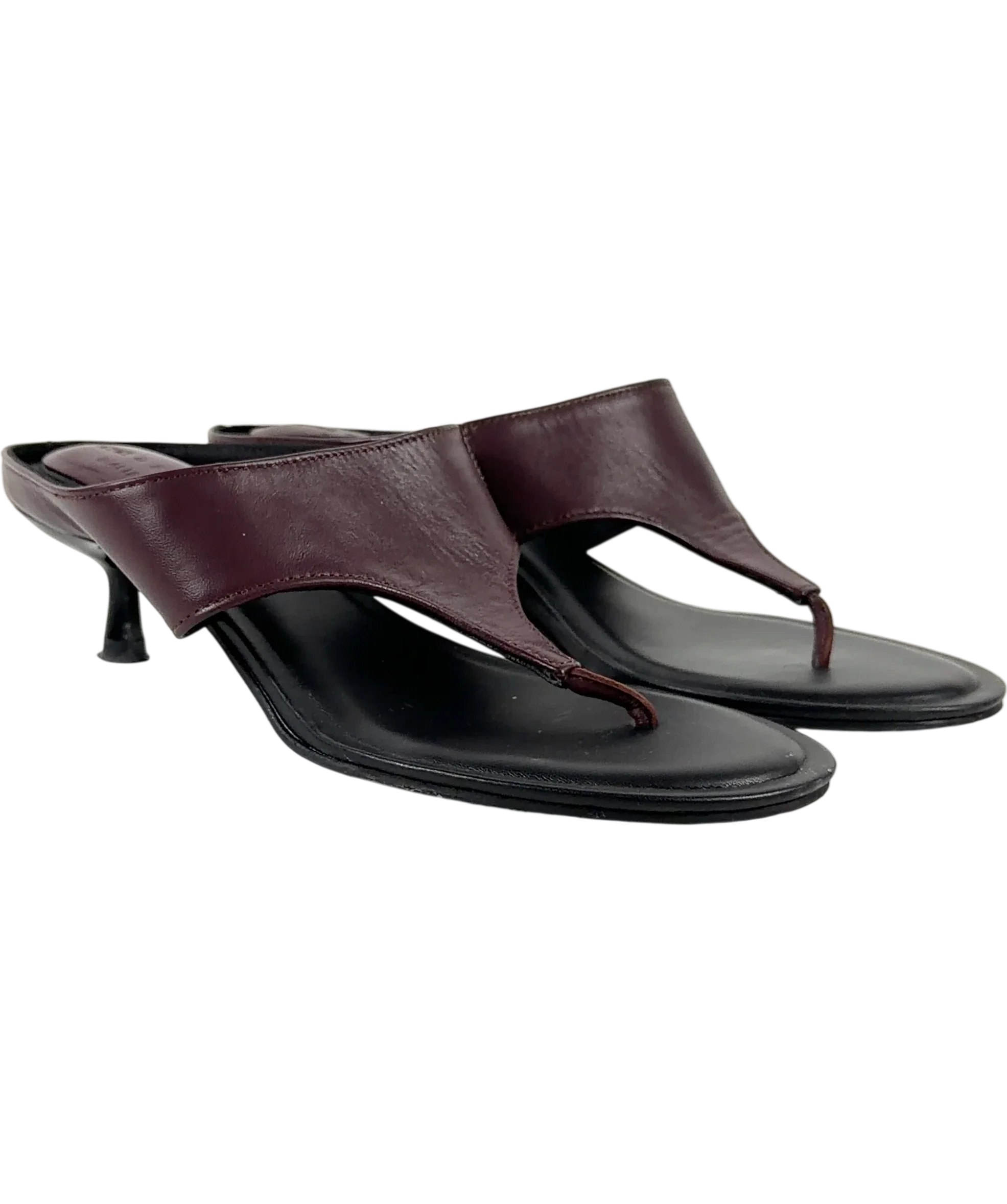 ASOS burgundy Helix premium heeled toe thongs, size UK 5 EU 38 👠 — front