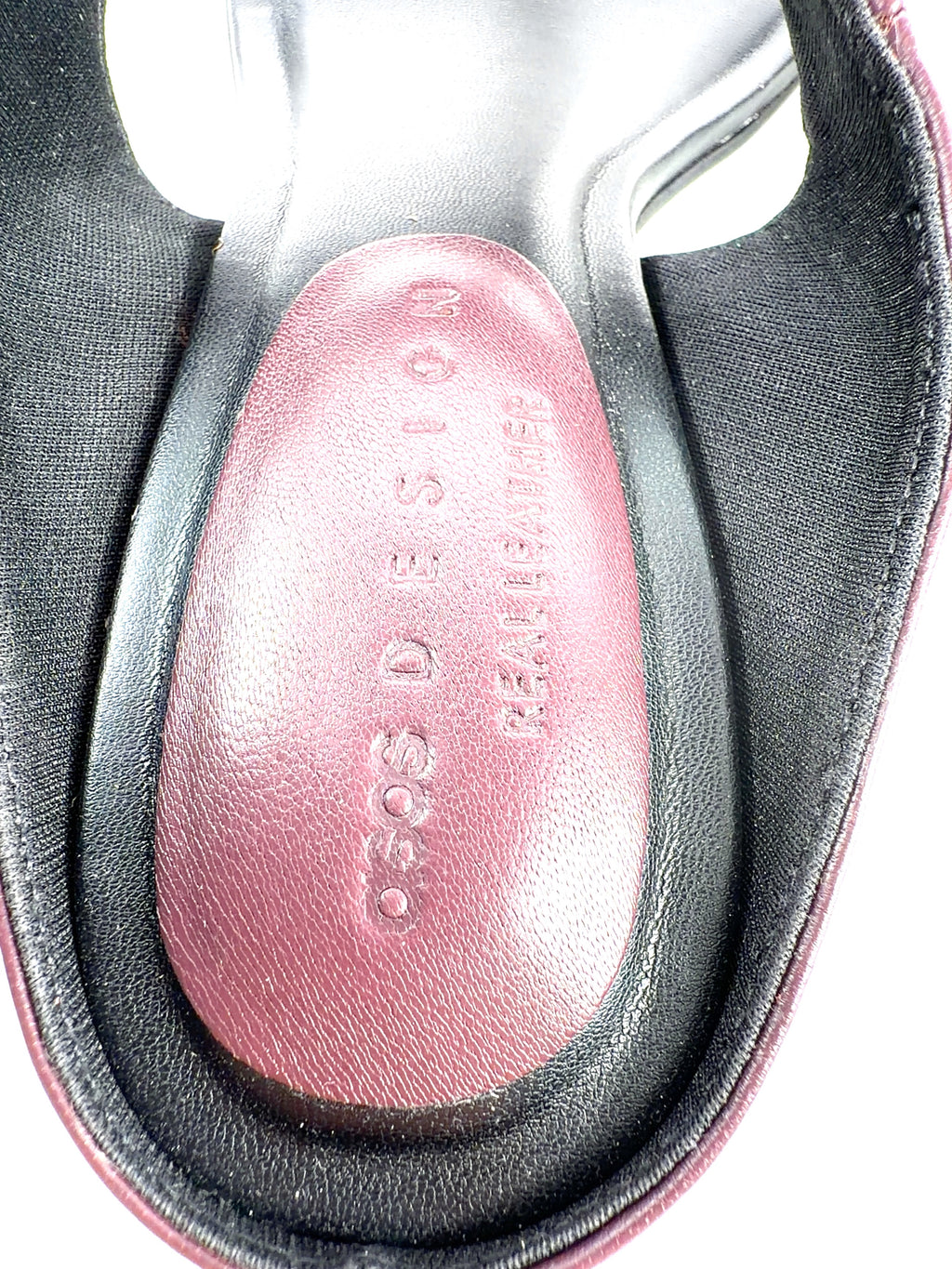 ASOS burgundy Helix premium heeled toe thongs, size UK 5 EU 38 👠 — care label
