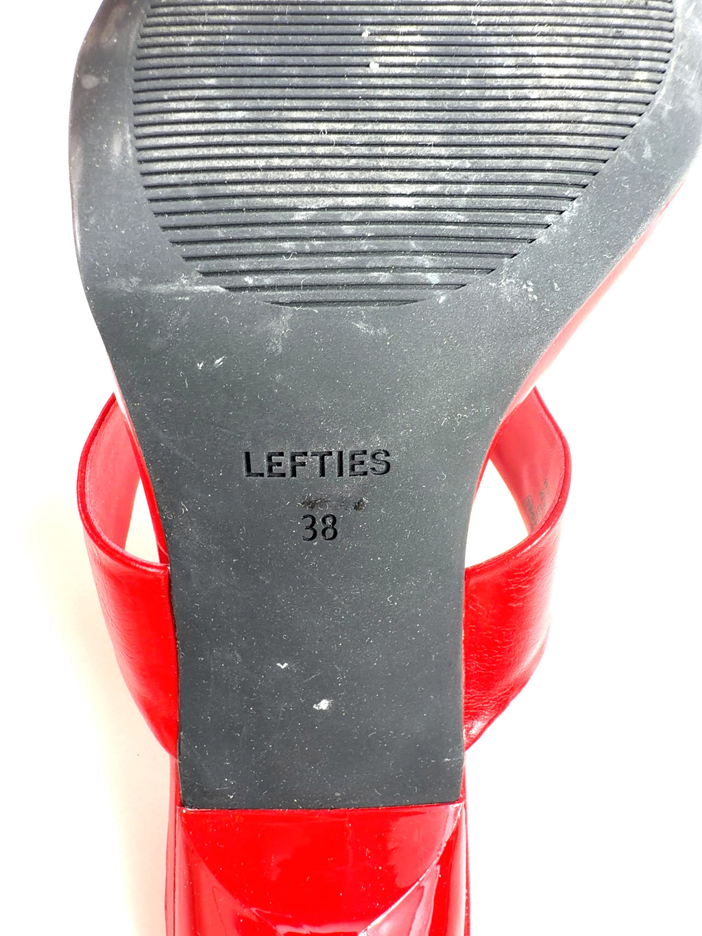 Lefties Red Thong Heeled Sandals, size UK 5 EU 38 👠 — fabric detail