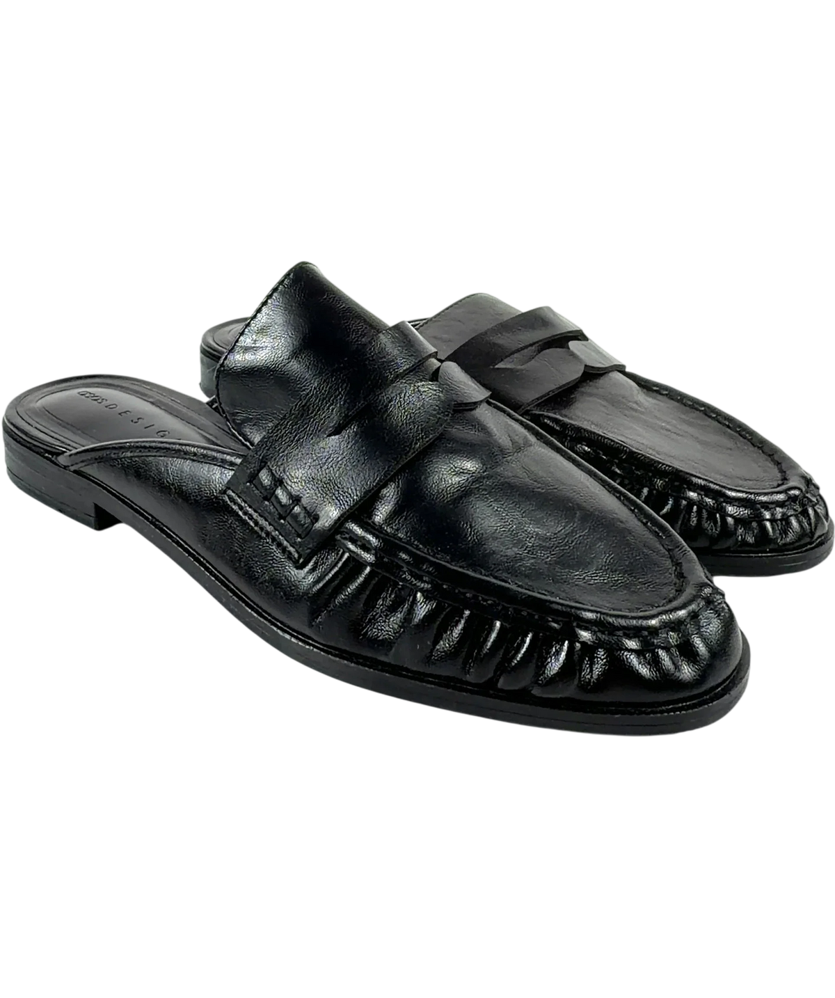 ASOS Design Black Ruched Loafer Mules UK 5 EU 38 — Front (angled)
