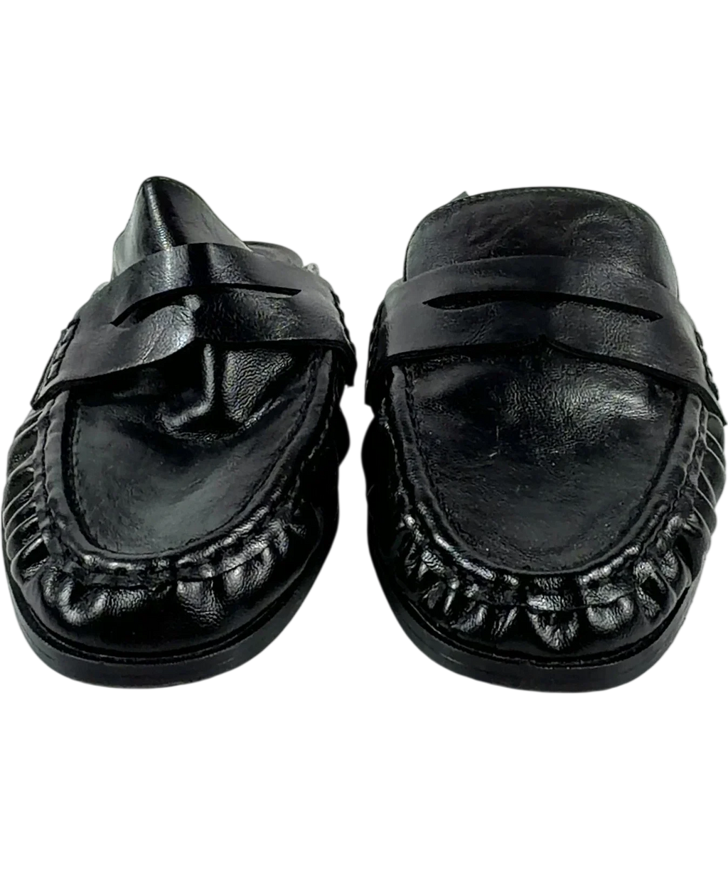 ASOS Design Black Ruched Loafer Mules UK 5 EU 38 — Front (both, face on)