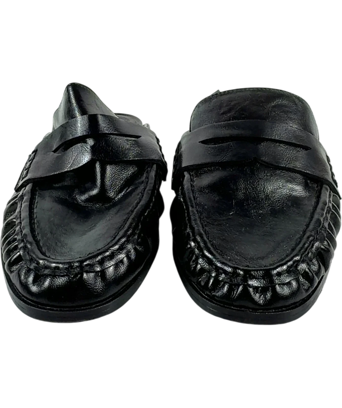 ASOS Design Black Ruched Loafer Mules UK 5 EU 38 — Front (both, face on)
