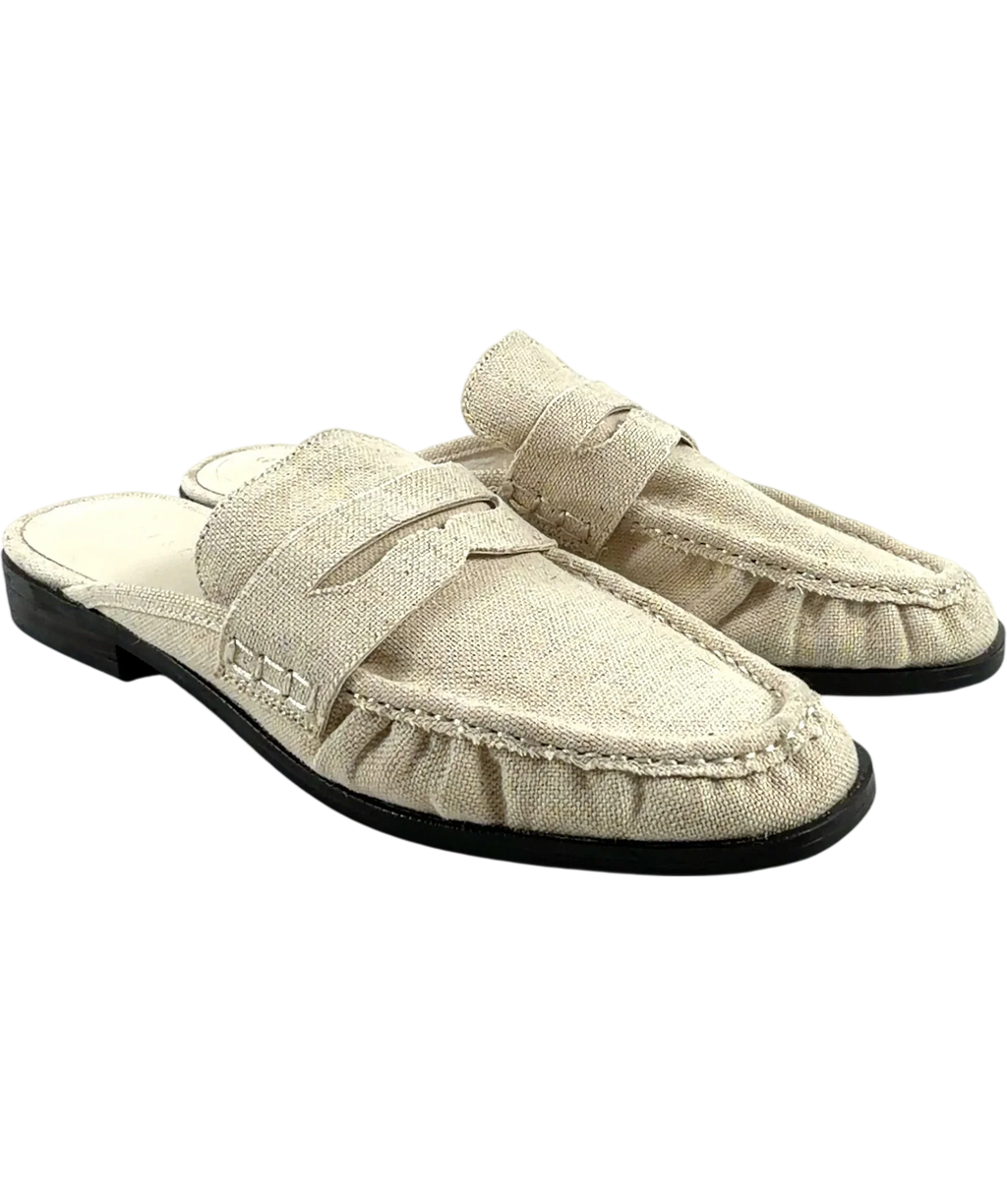 ASOS Beige Mouse ruched detail loafer mules, size UK 5 EU 38 👠 — front