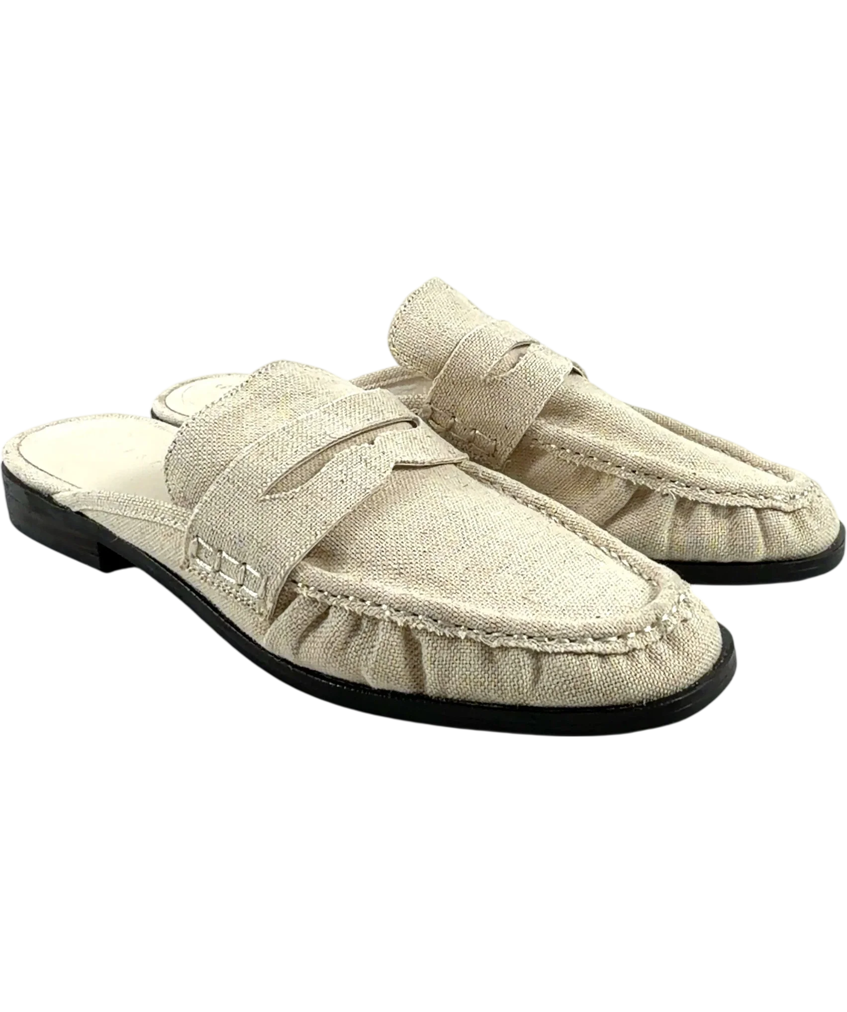 ASOS Beige Mouse ruched detail loafer mules, size UK 5 EU 38 👠 — front