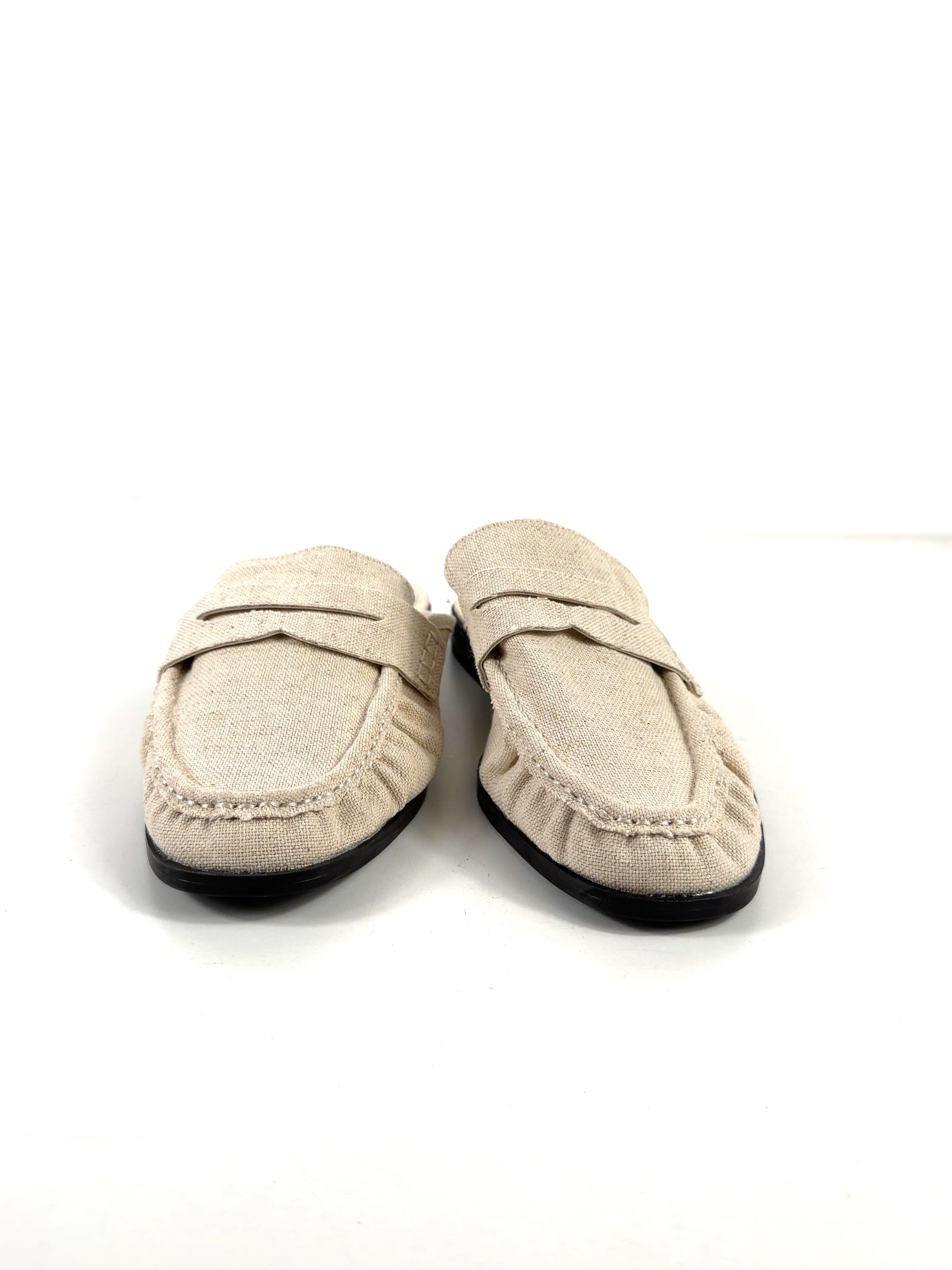 ASOS Beige Mouse ruched detail loafer mules, size UK 5 EU 38 👠 — detail
