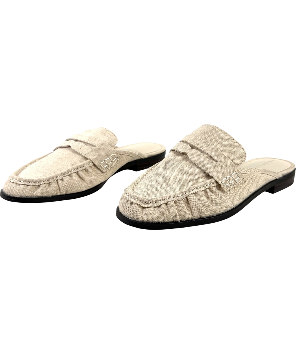 ASOS Beige Mouse ruched detail loafer mules, size UK 5 EU 38 👠 — label