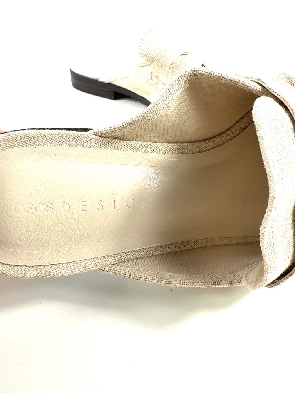 ASOS Beige Mouse ruched detail loafer mules, size UK 5 EU 38 👠 — care label