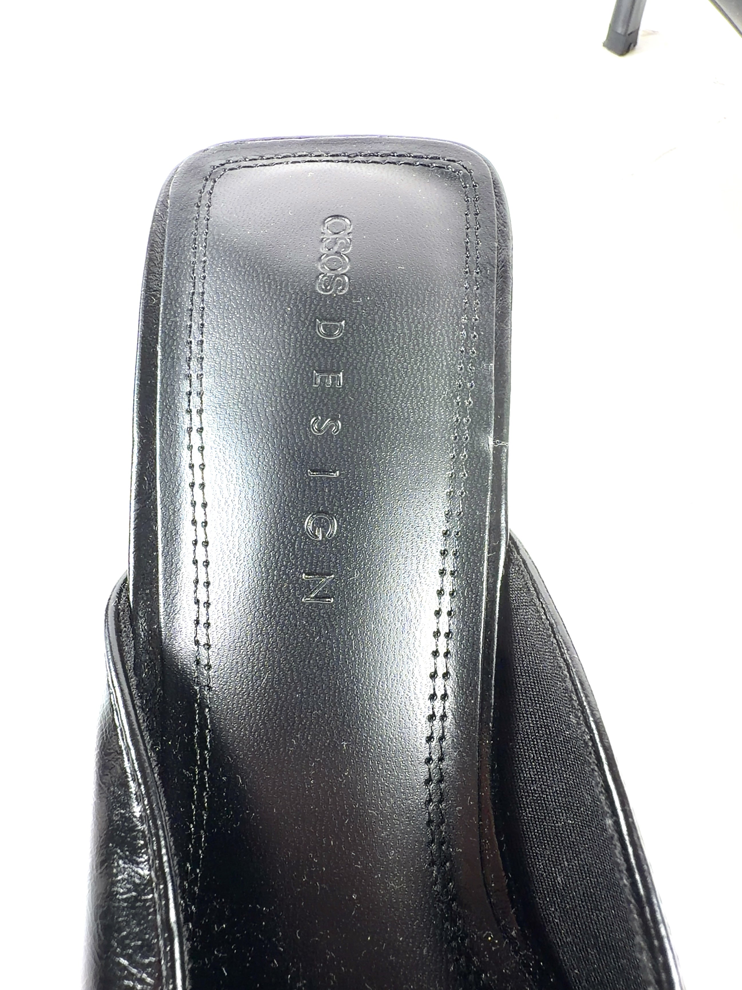 ASOS Black Surprise pointed kitten heeled mules, size UK 5 EU 38 👠 — fabric detail