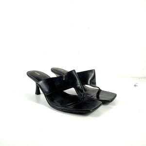 Lefties Black Square Toe Toe-post Heeled Mule Sandals UK 6 EU 39