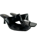 Lefties Black Square Toe Toe-post Heeled Mule Sandals UK 6 EU 39 — Front (angled)