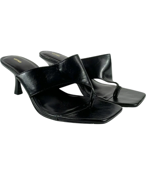 Lefties Black Square Toe Toe-post Heeled Mule Sandals UK 6 EU 39
