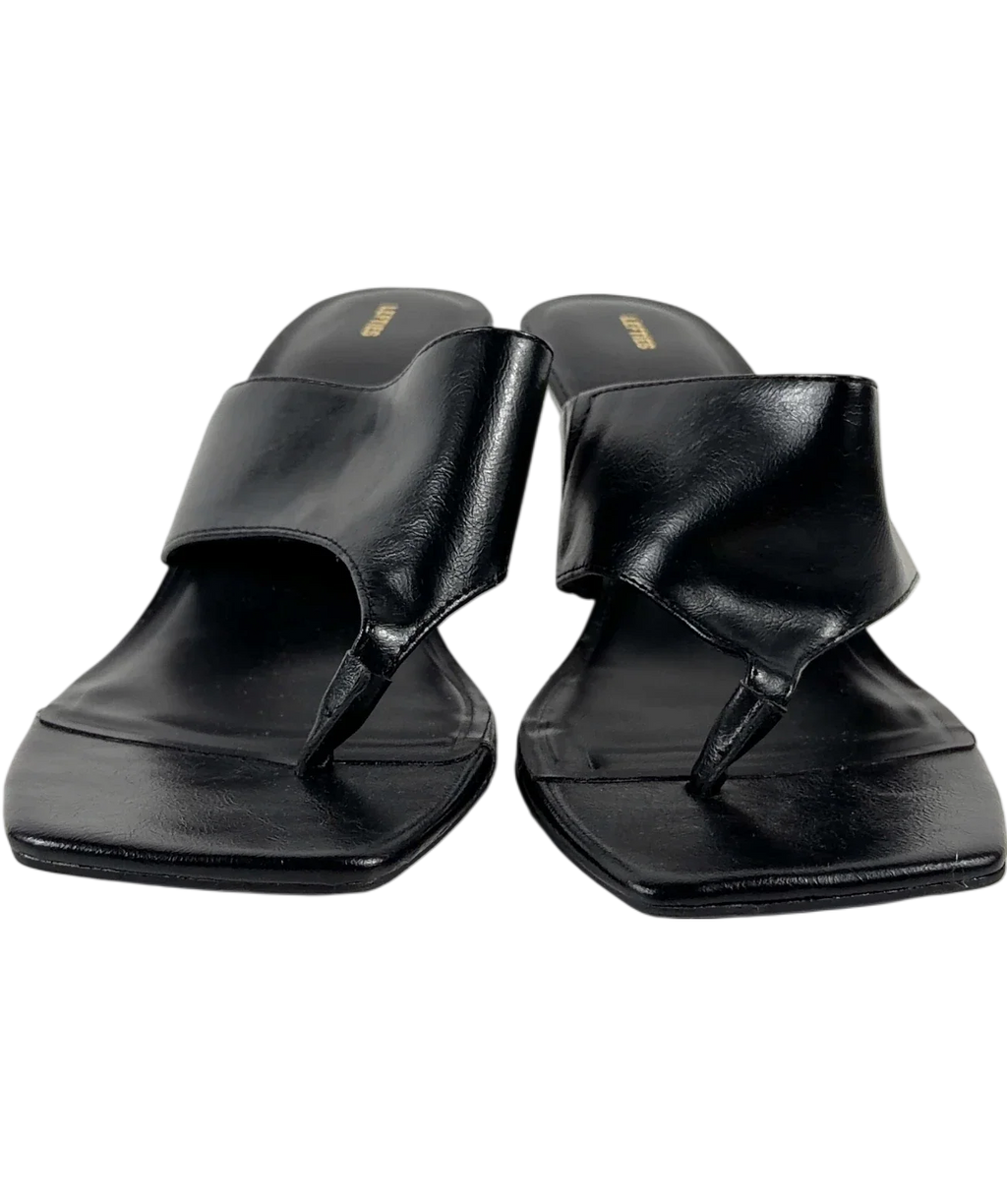 Lefties Black Black Square Toe Toe-Post Heeled Mule Sandals, size UK 6 EU 39 👠 — detail